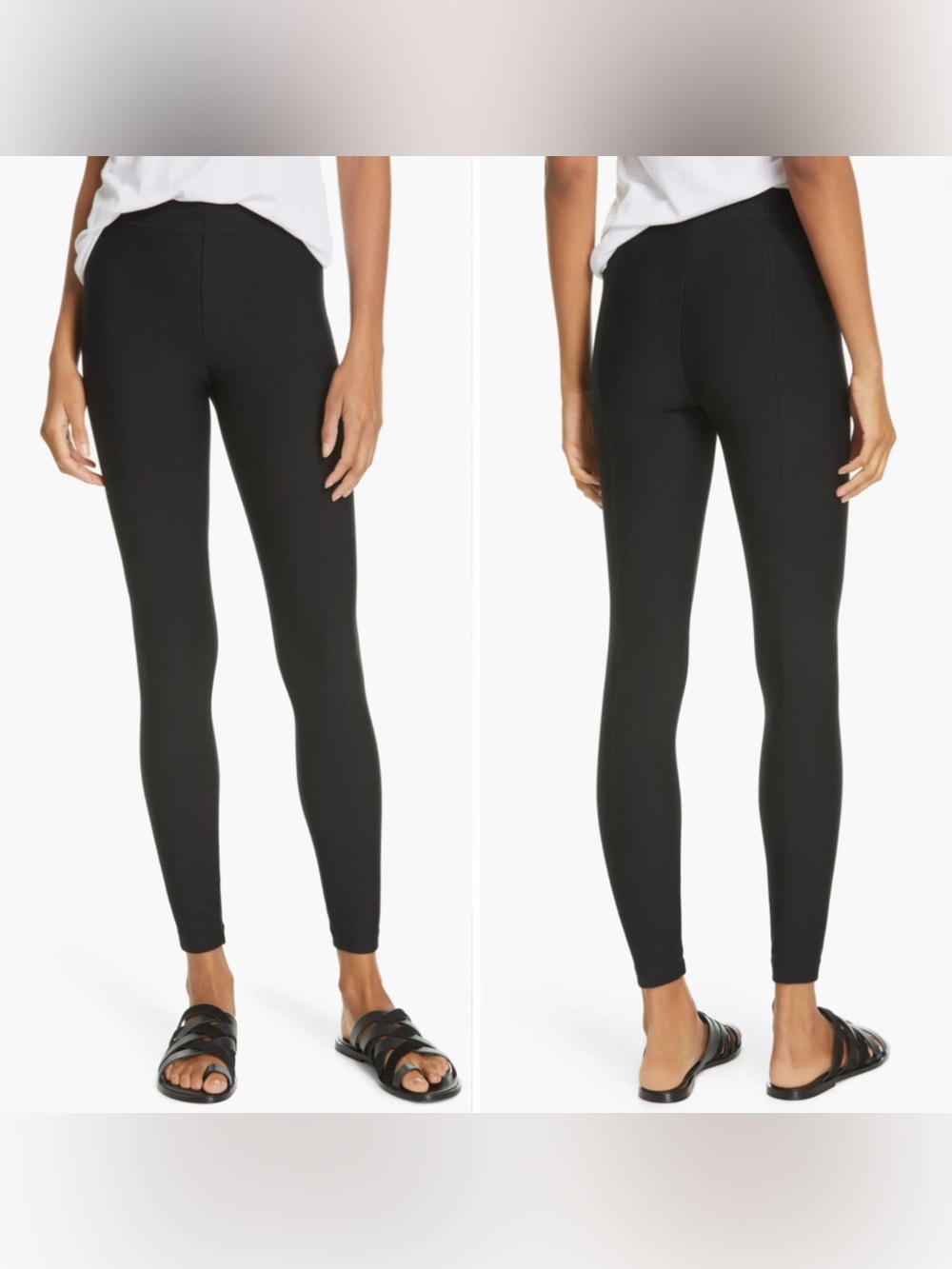 VINCE Seamed Mid-Rise Pull-On Ponte Knit Leggings Black Small‎ Tailored Designer
